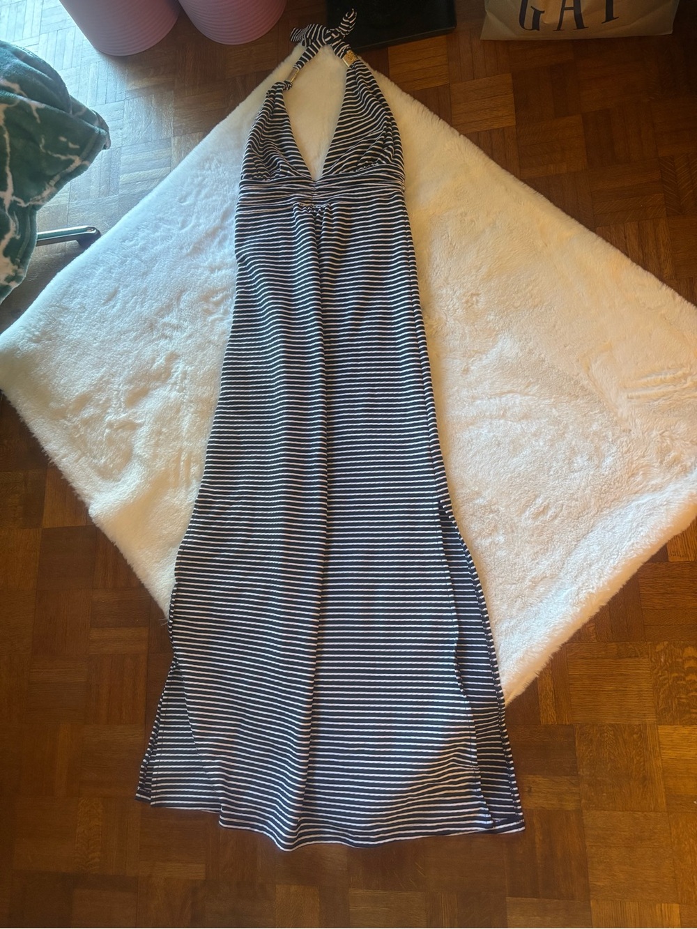 Heidi Klein Navy & White Striped Halter Maxi
